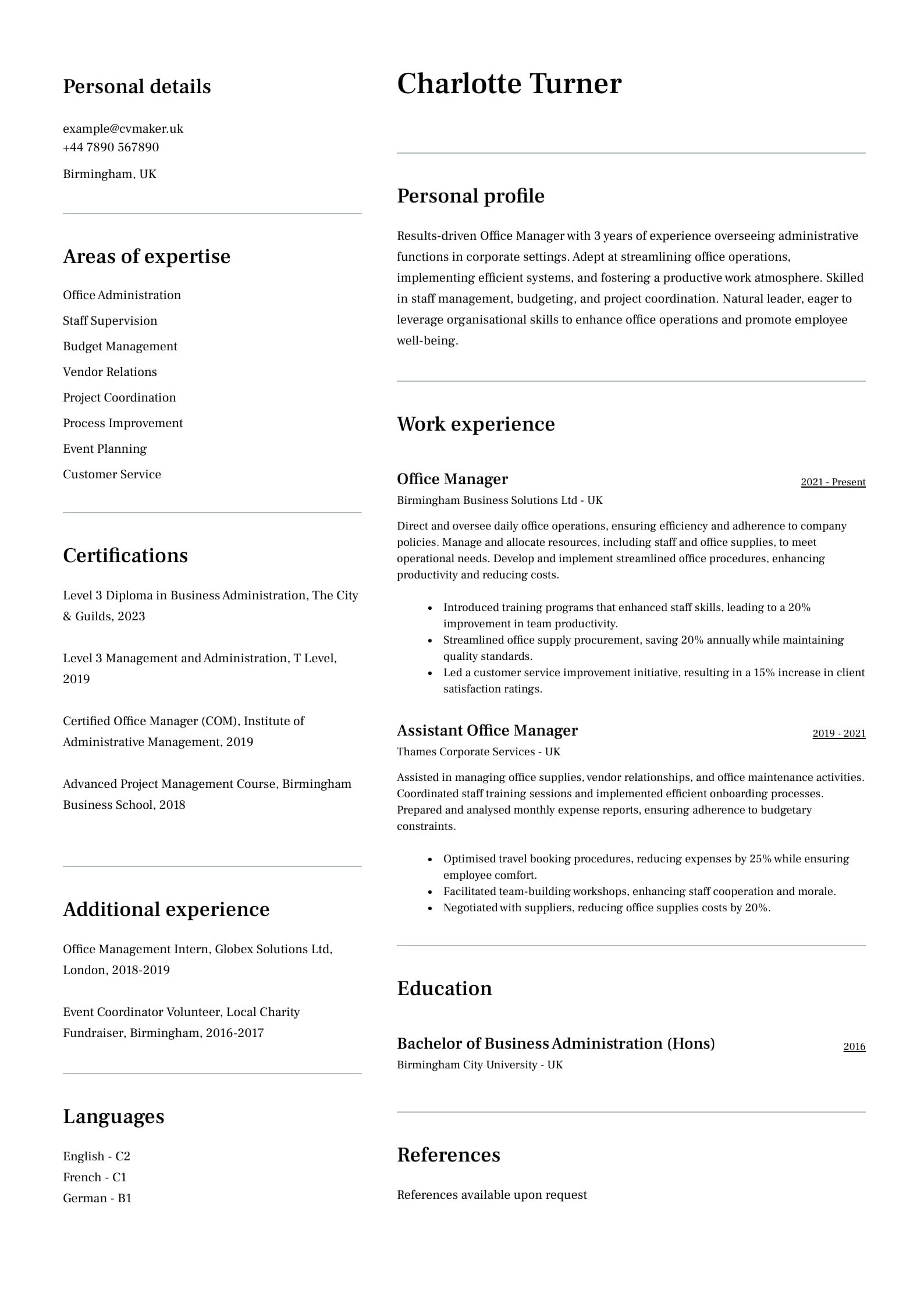 Office Manager CV