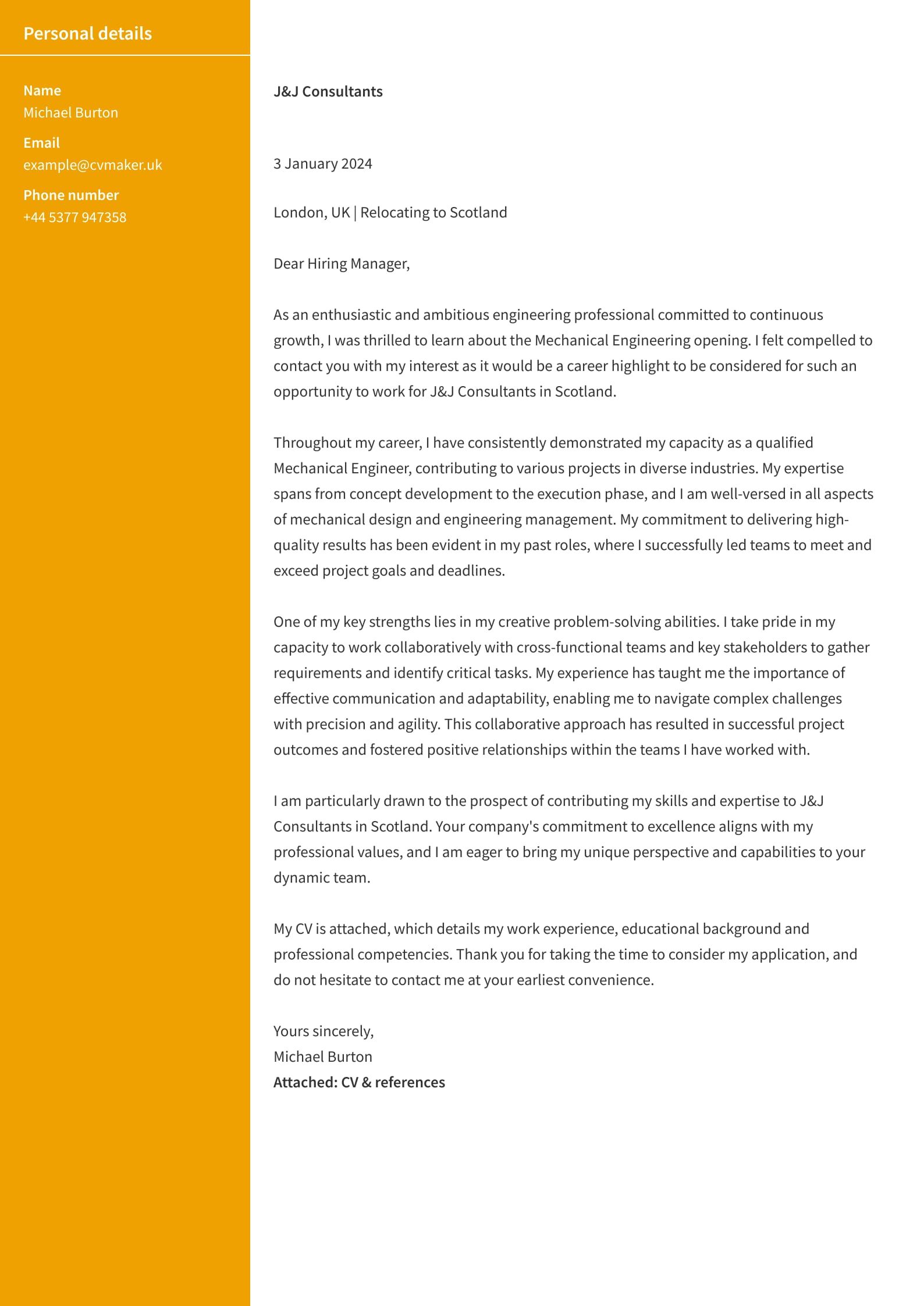 Engineer Cover Letter