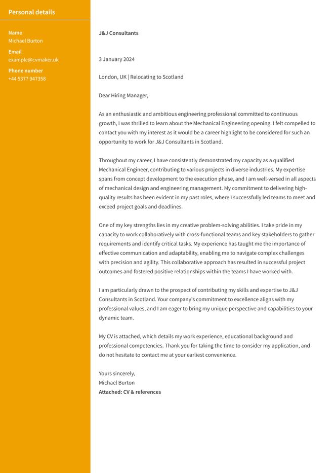 Engineer cover letter sample
