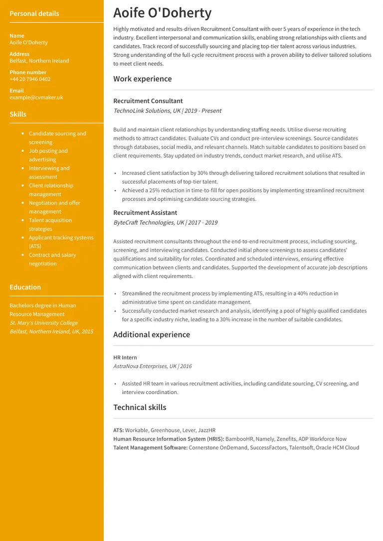 Recruitment CV sample