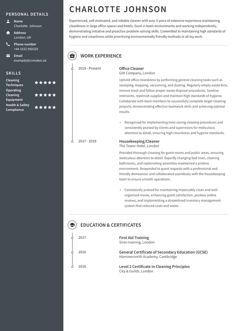 Cleaner CV sample