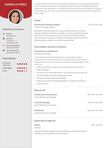 ejemplo cv estudiante