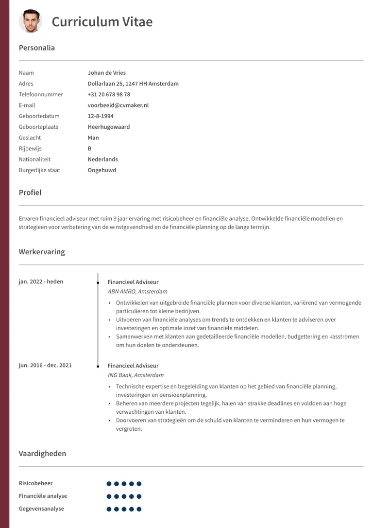 Oxford cv template voor een simpel cv