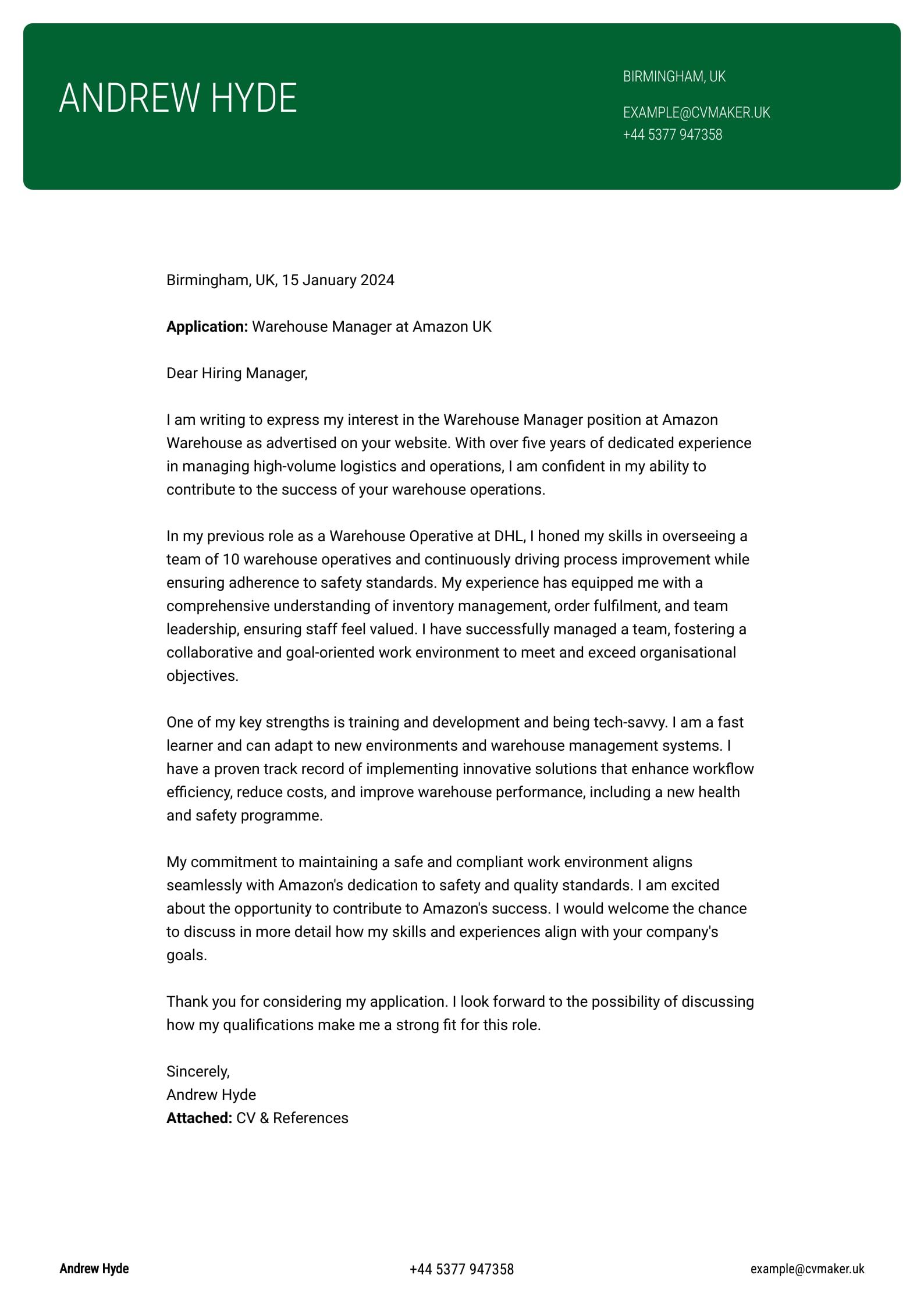 Warehouse Cover Letter