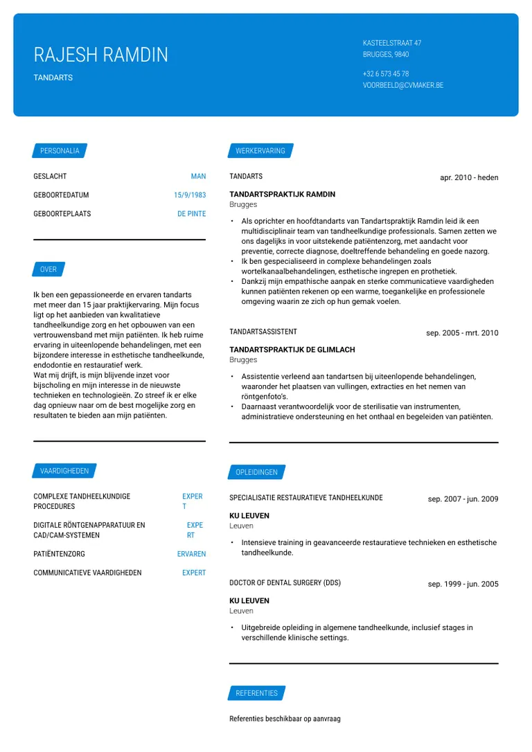 cv-voorbeeld tandarts