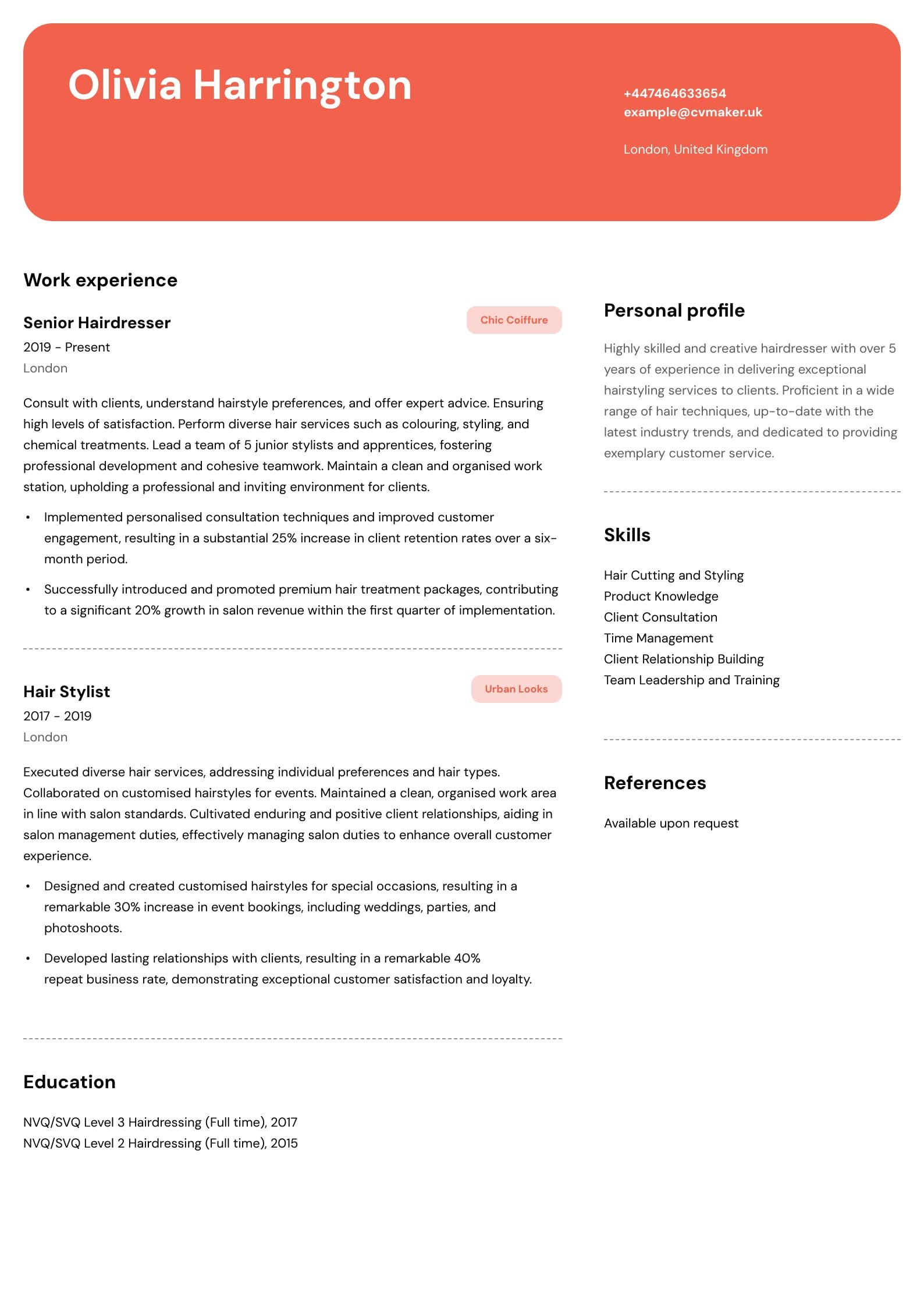 Hairdresser CV