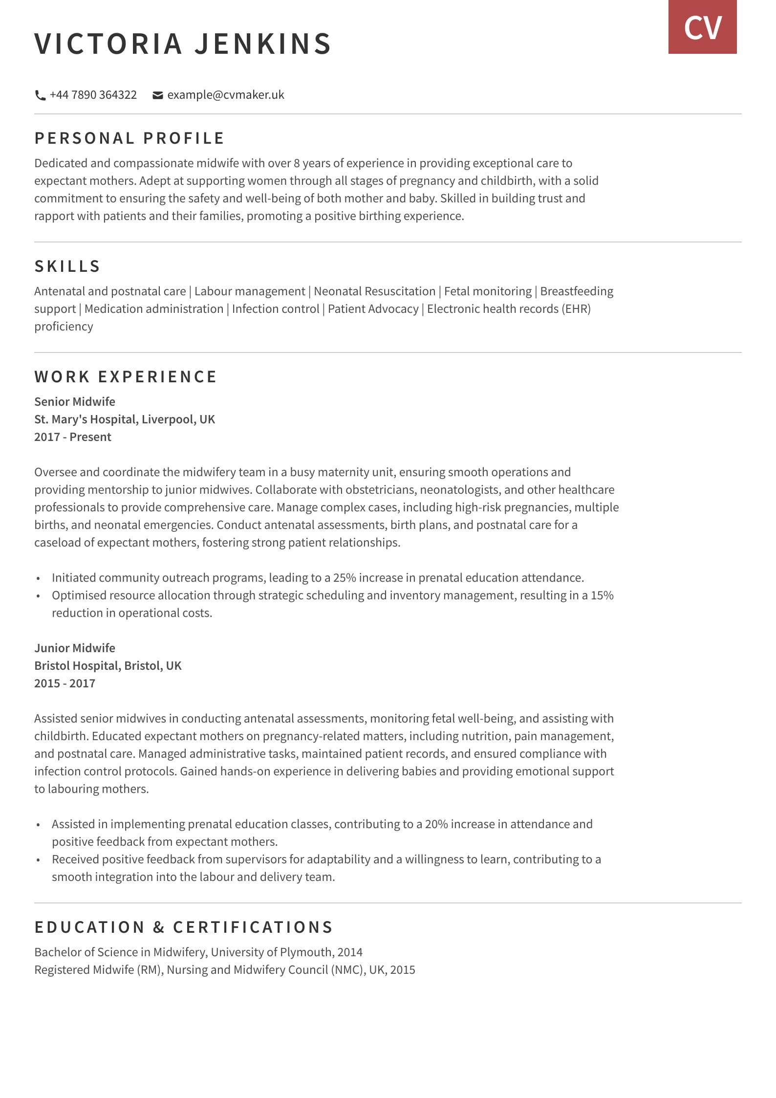 Midwife CV