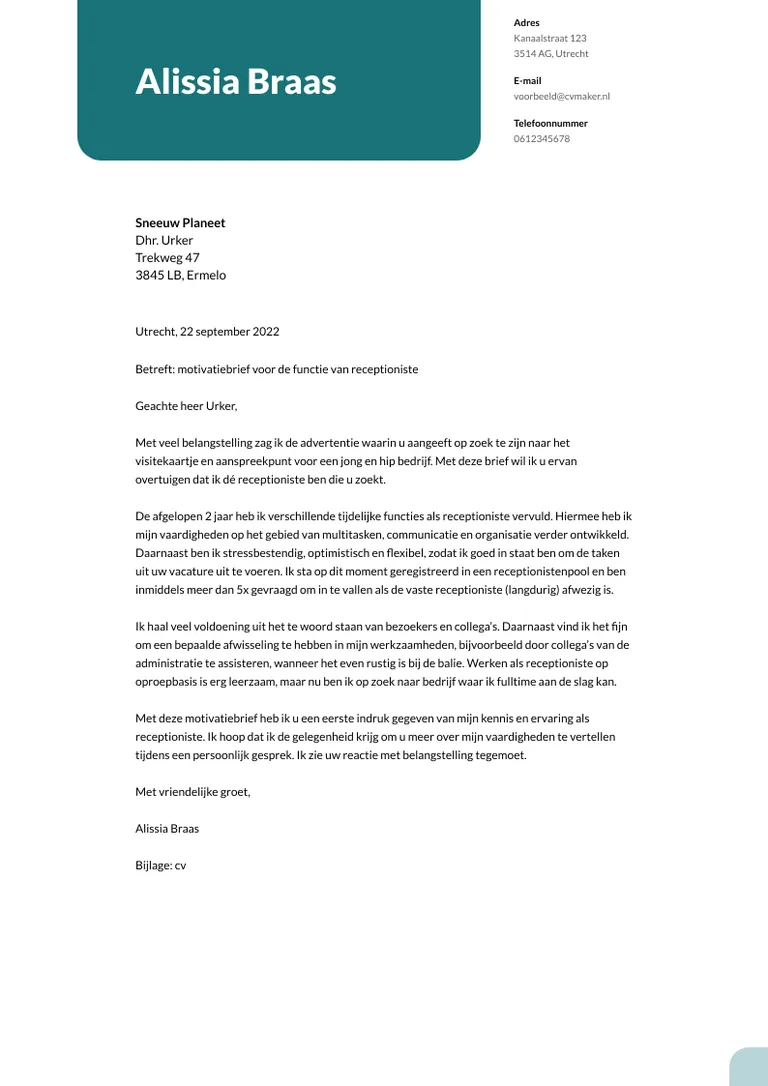 Voorbeeld van een goede sollicitatiebrief