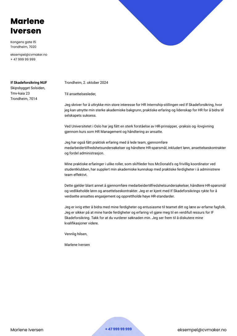 Eksempel på studentjobb søknad