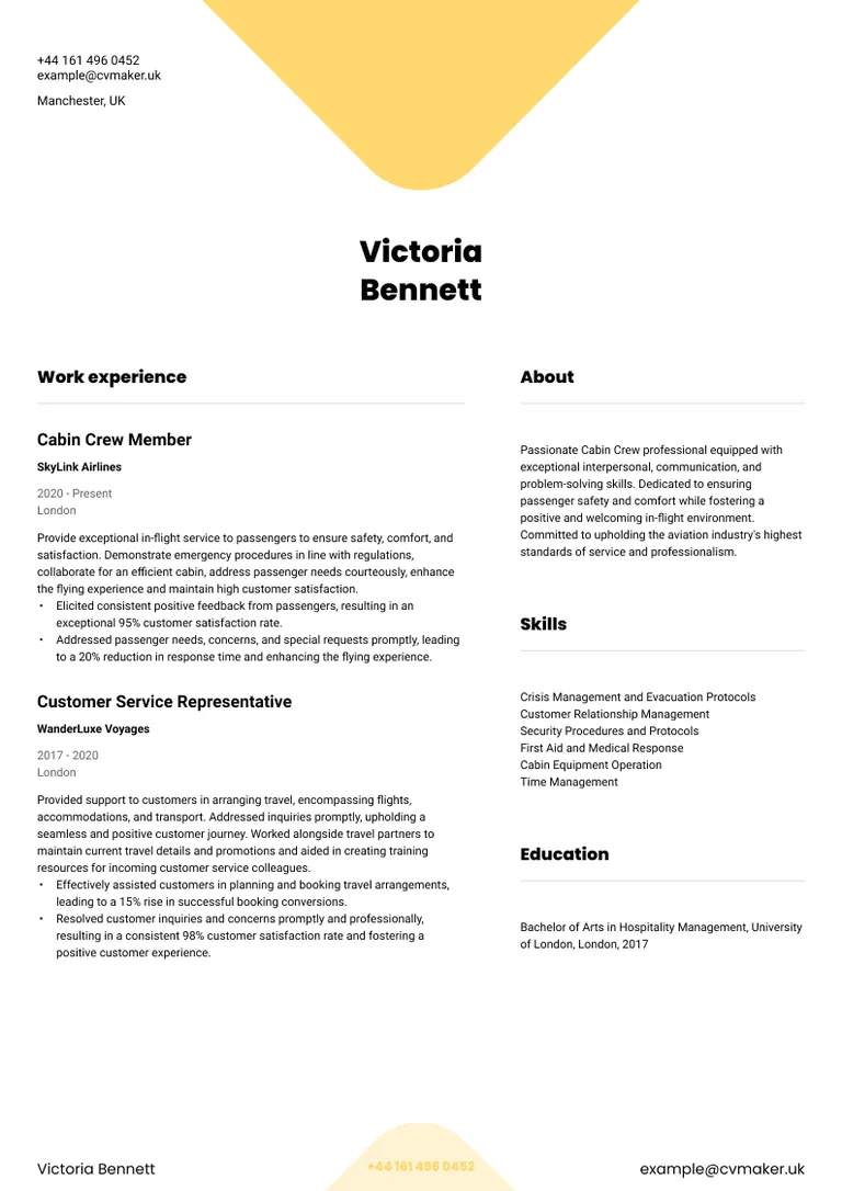 Cabin crew CV sample