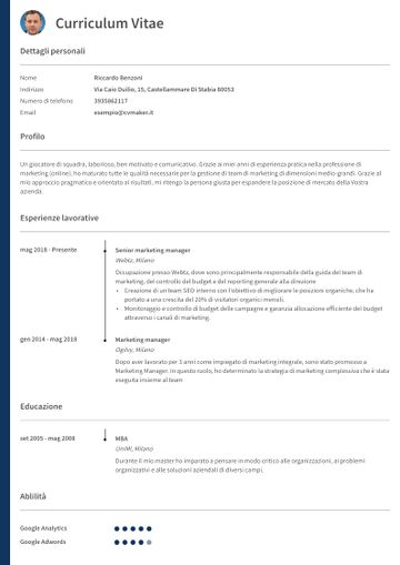 esempio di cv oxford viola