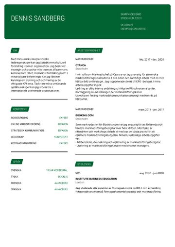 exempel CV cornell grön