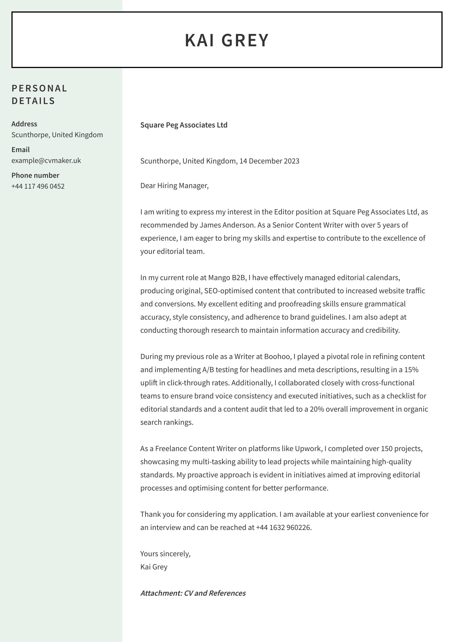 Writer Cover Letter