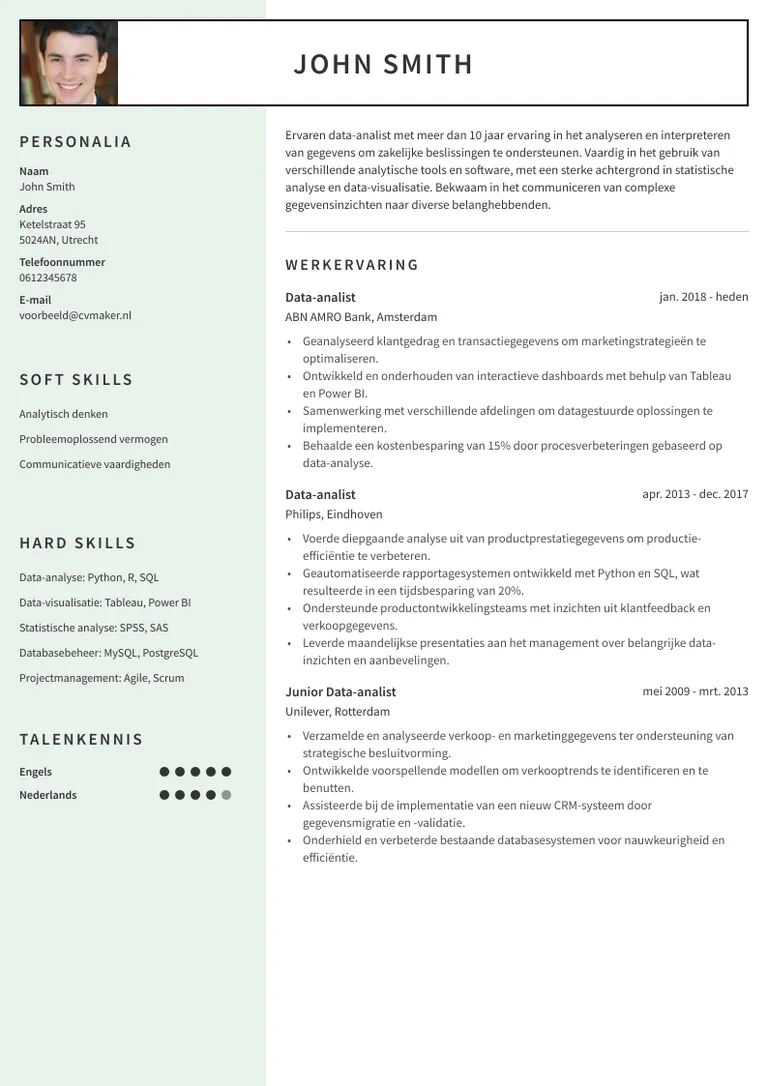 cv-voorbeeld met een adres