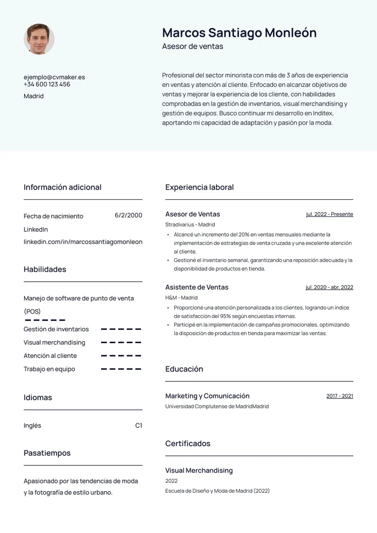 currículum para Inditex