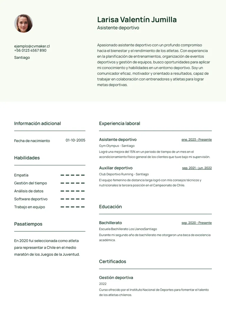 Ejemplo currículum vitae de un estudiante de bachillerato