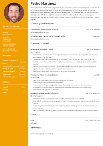 atencion al cliente cv ejemplo