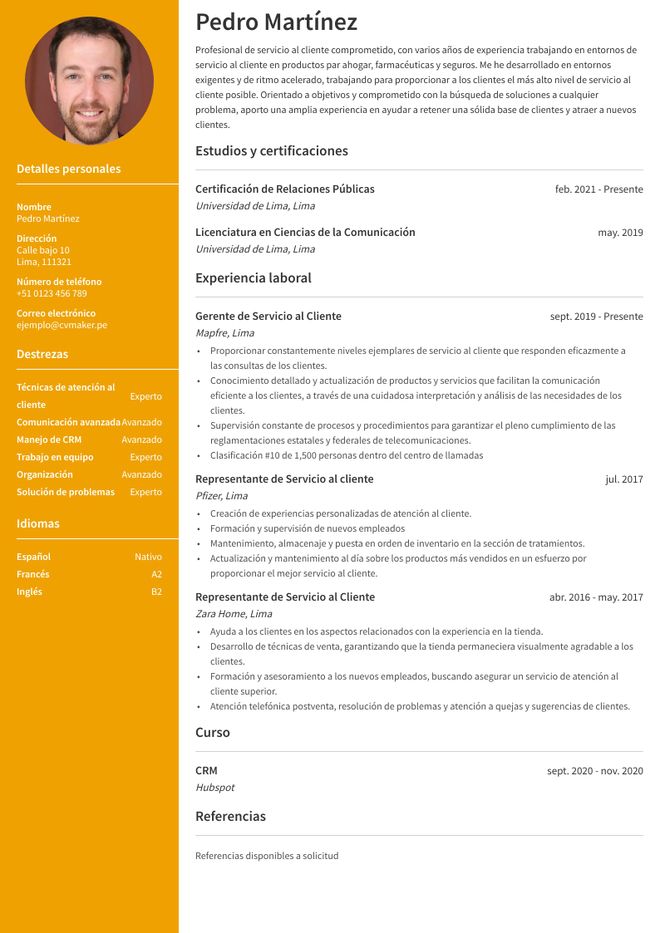 atencion al cliente cv ejemplo