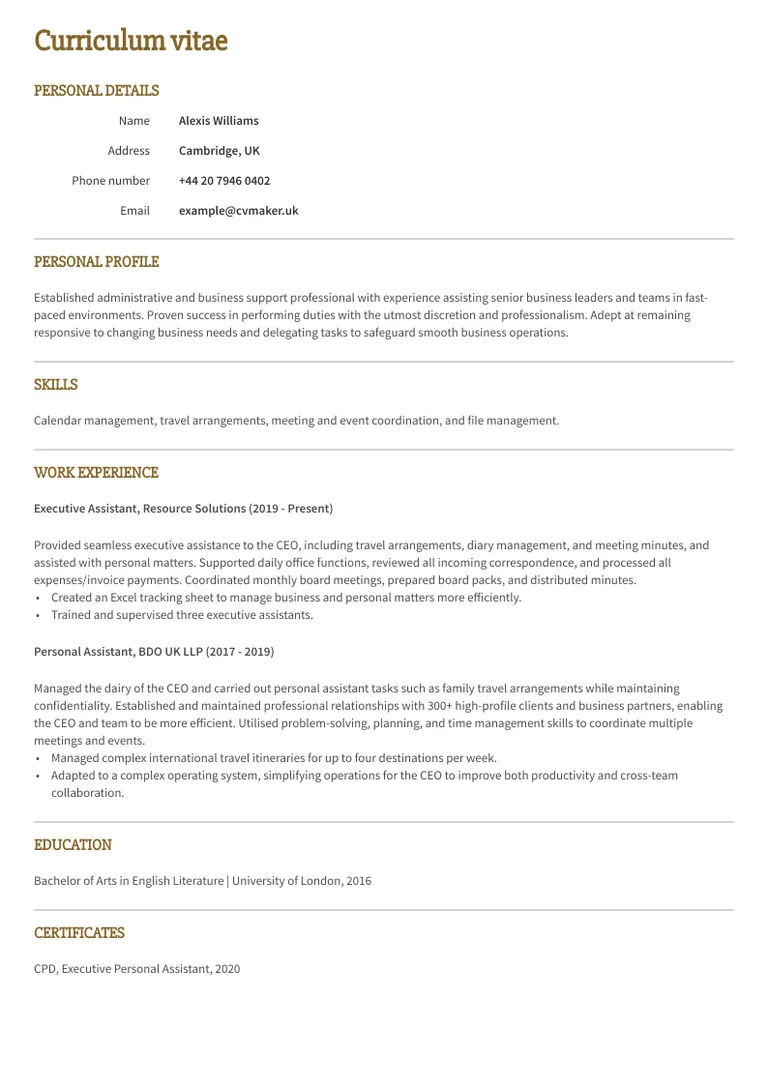 Simple CV format