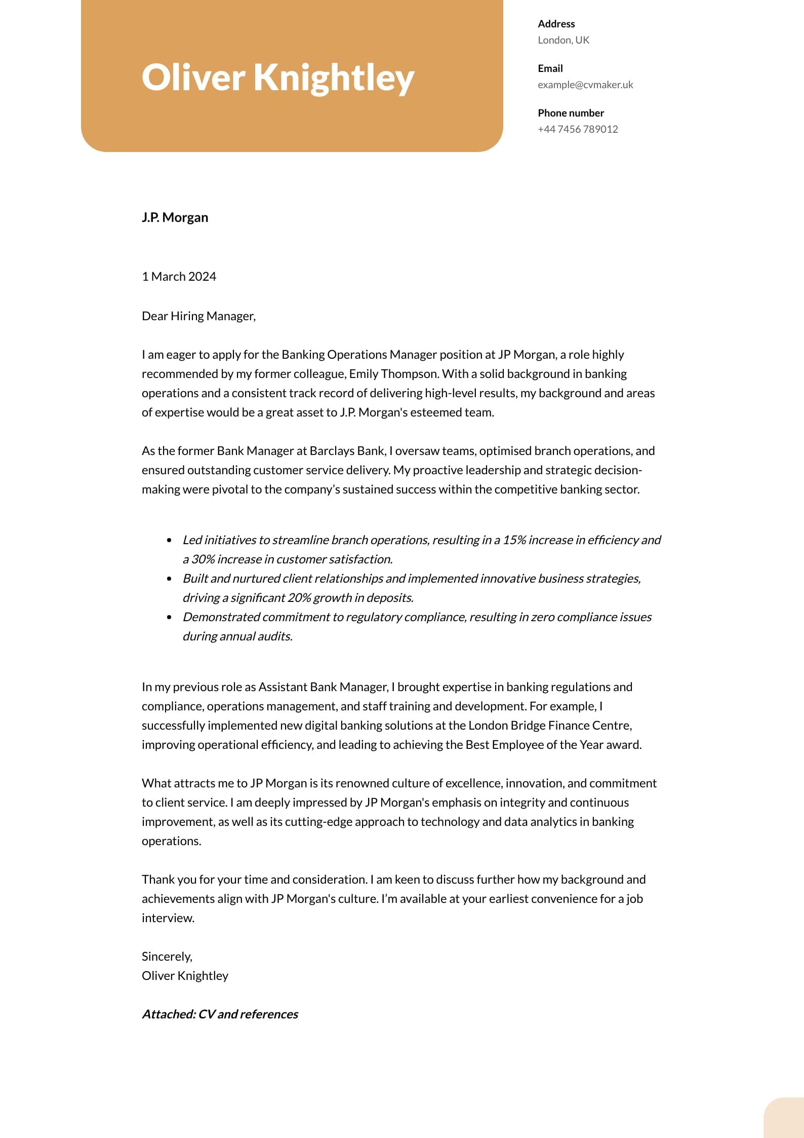 Banking Cover Letter