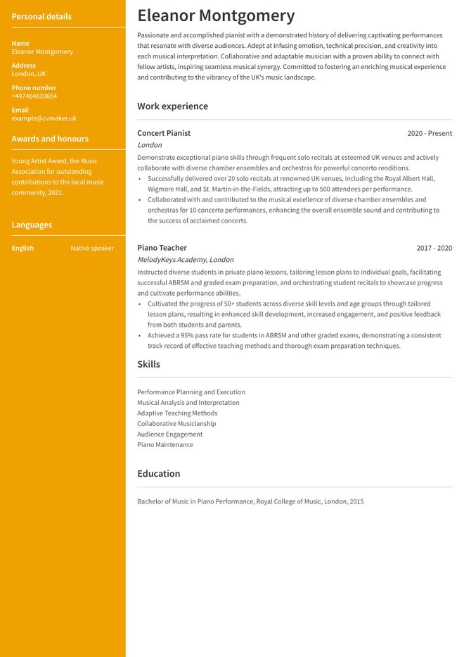Musician CV sample