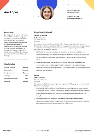 Ejemplo de CV Currículum de Gerente de sucursal