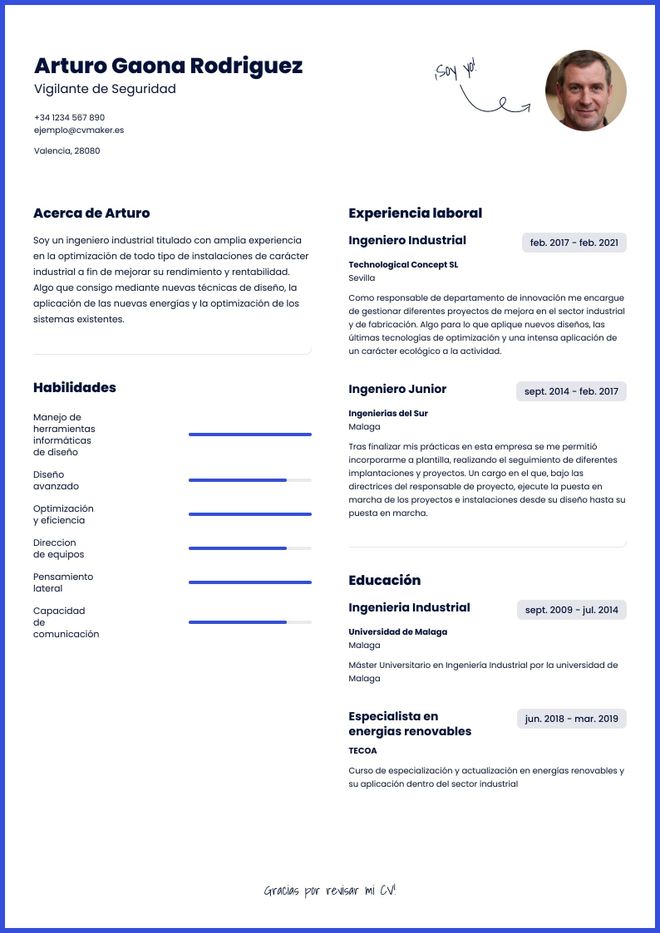 CV ejemplo de ingeniero industrial