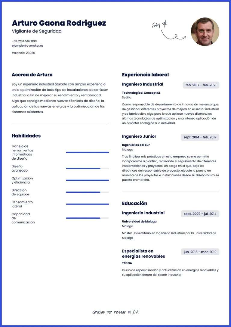 Currículum de Ingeniero industrial