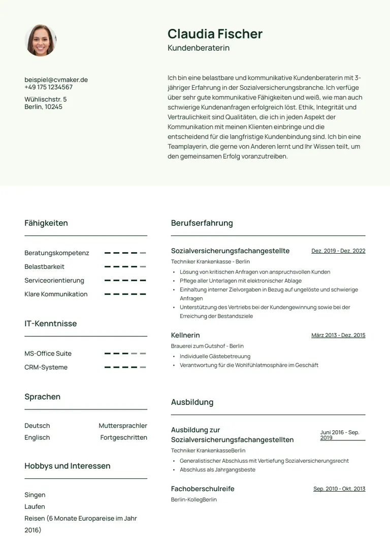 Lebenslauf Beispiel Kundenberaterin