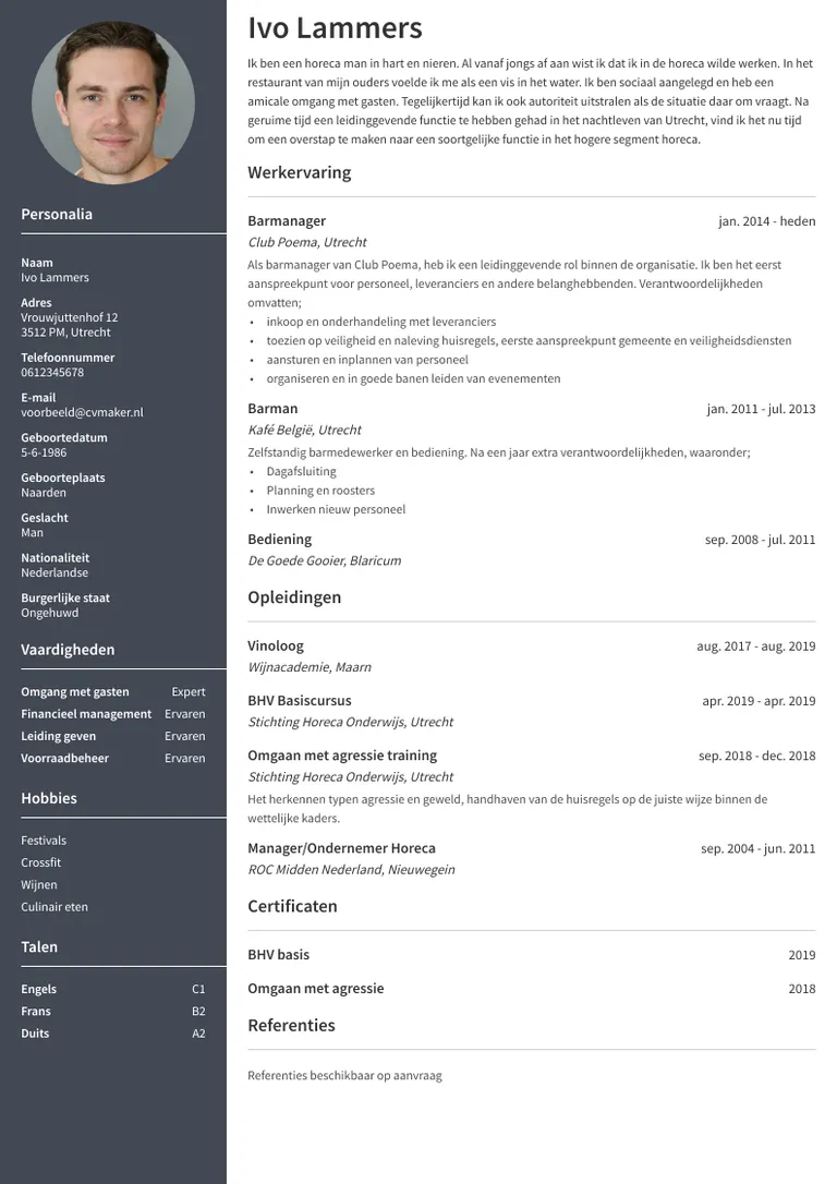 horeca cv voorbeeld