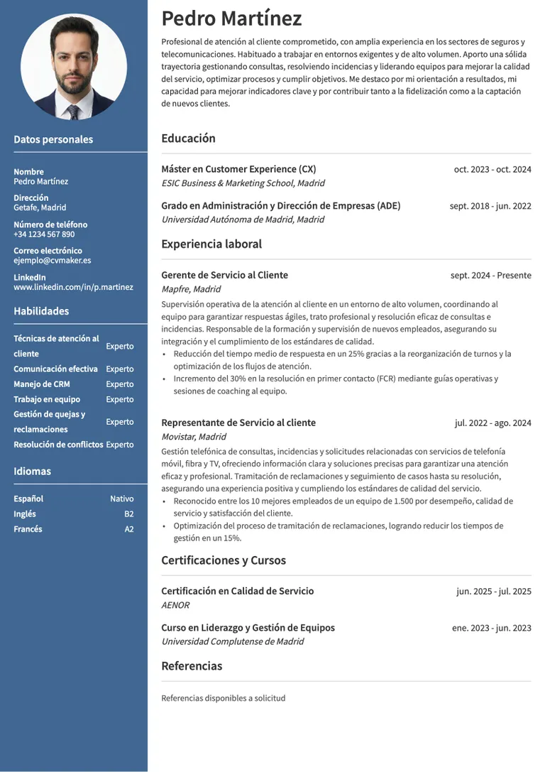 cv ejemplo atencion a clientes