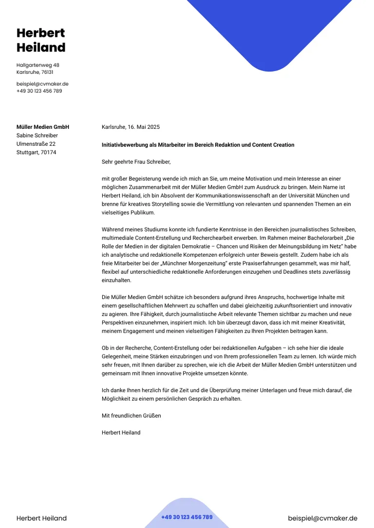 Beispiel Anschreiben Bewerbung Initiativbewerbung