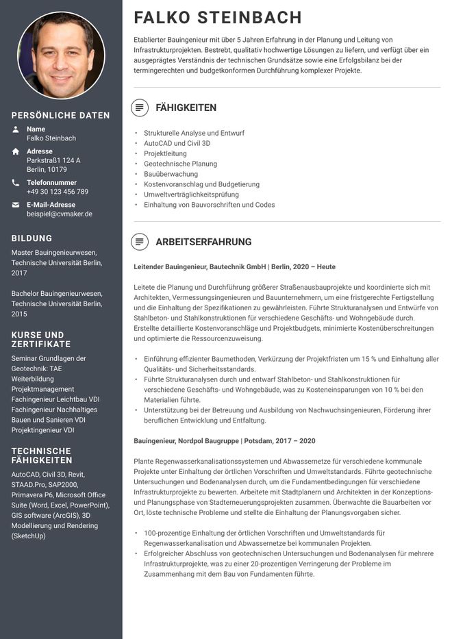 Lebenslauf Beispiel Bauingenieur