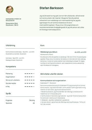 exempel CV wheaton grön