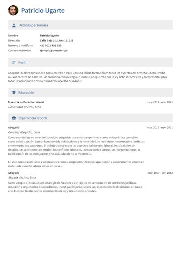 ejemplo de CV de abogado