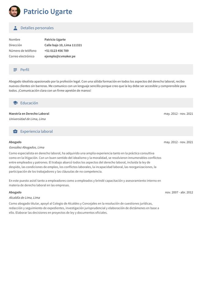ejemplo de CV de abogado