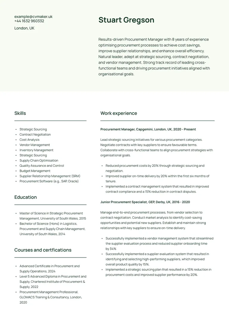 Procurement CV sample