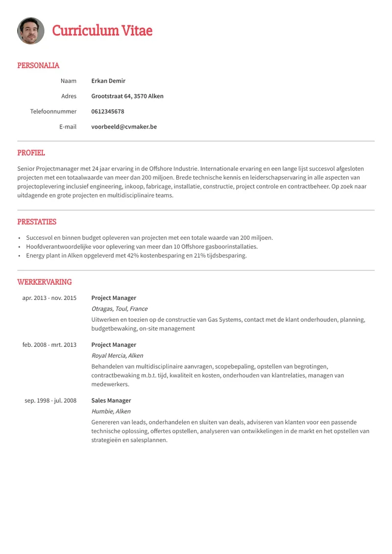 projectmanager cv-voorbeeld