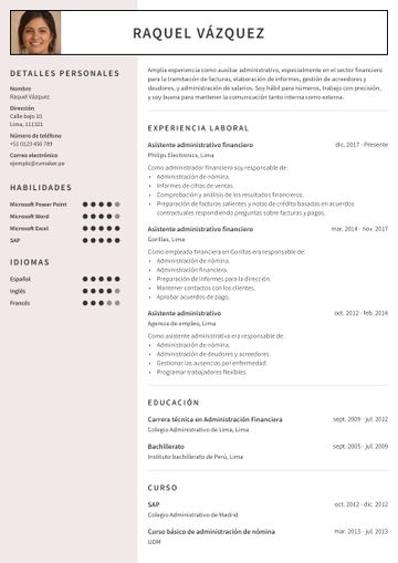 ejemplo de CV para asistente administrativo