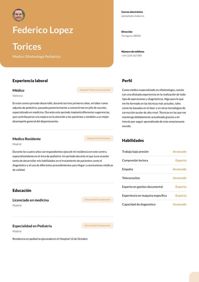 ejemplo de CV para médico