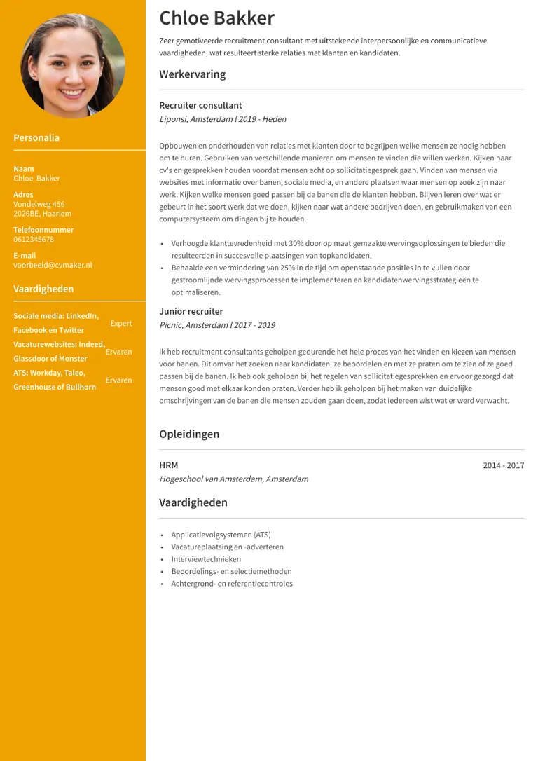 cv voorbeeld recruiter