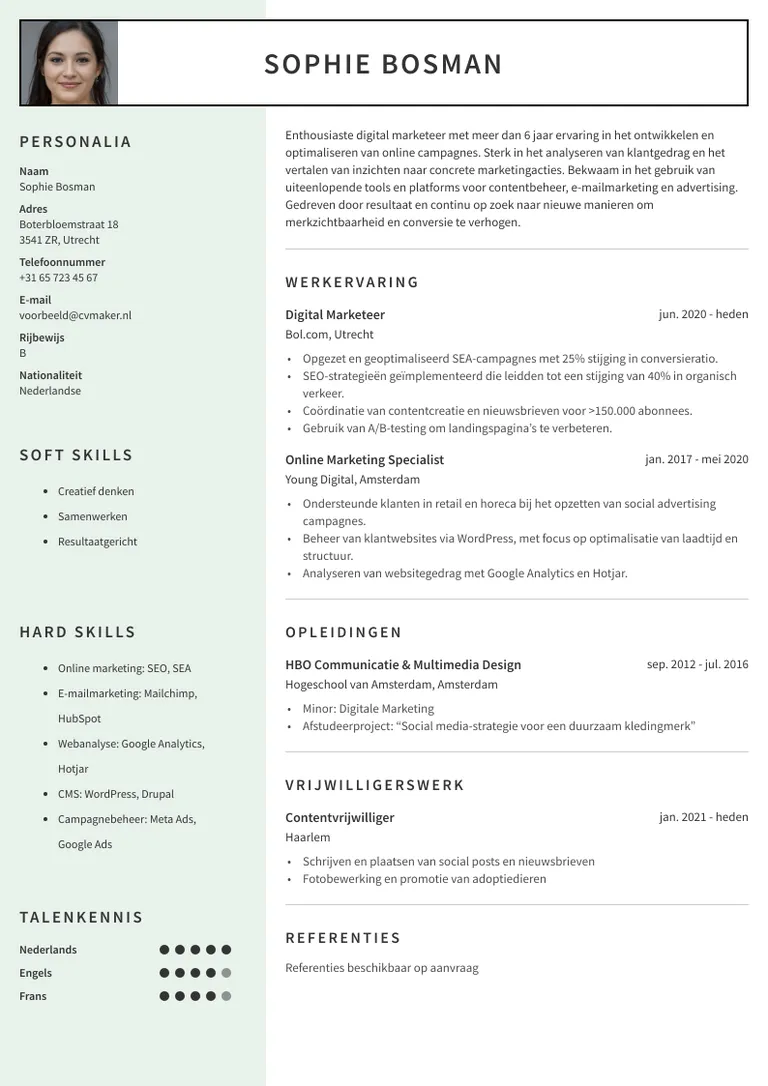 Voorbeeld cv met vrijwilligerswerk