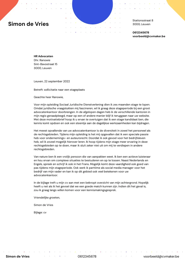 Stage sollicitatiebrief voorbeeld