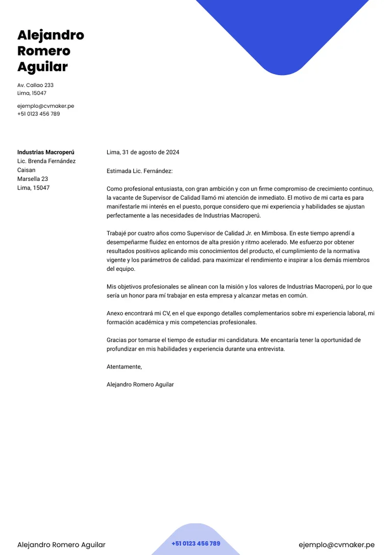 Plantilla Oxford – carta de presentación simple