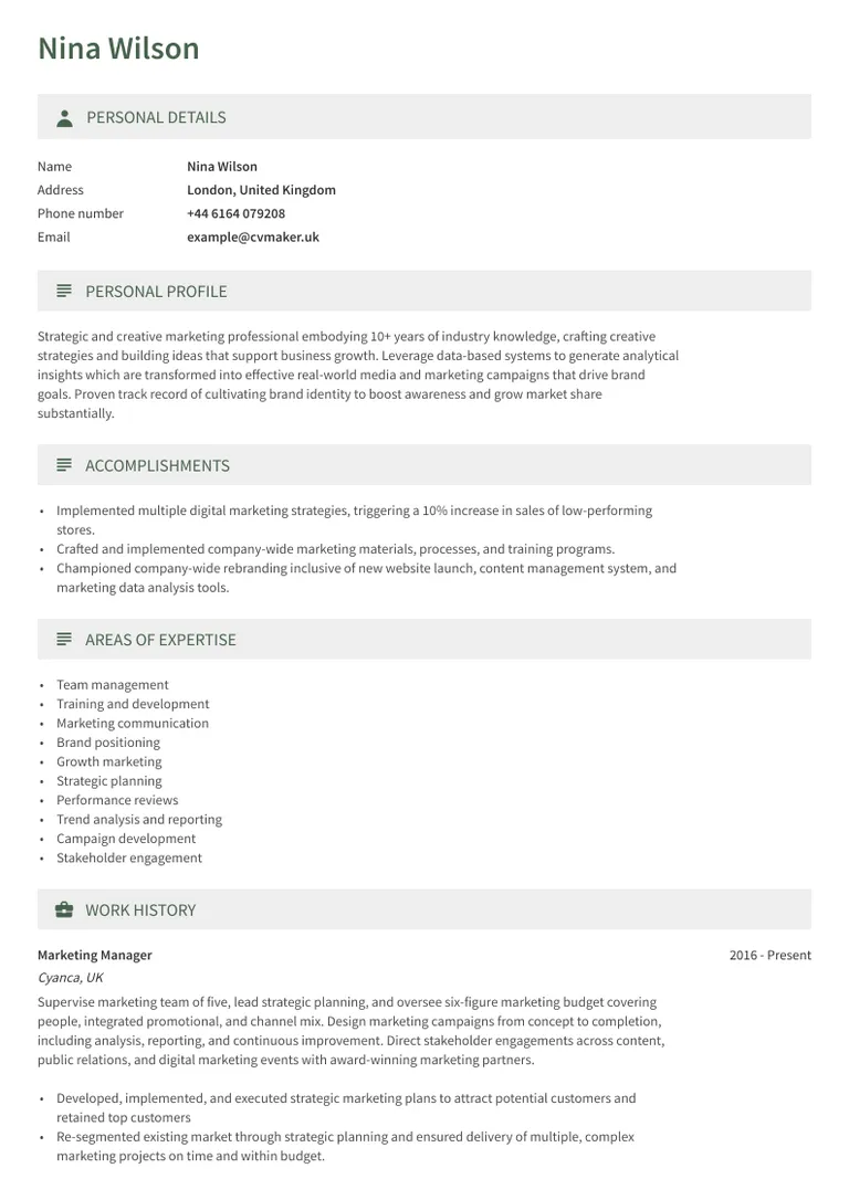 Chronological CV format