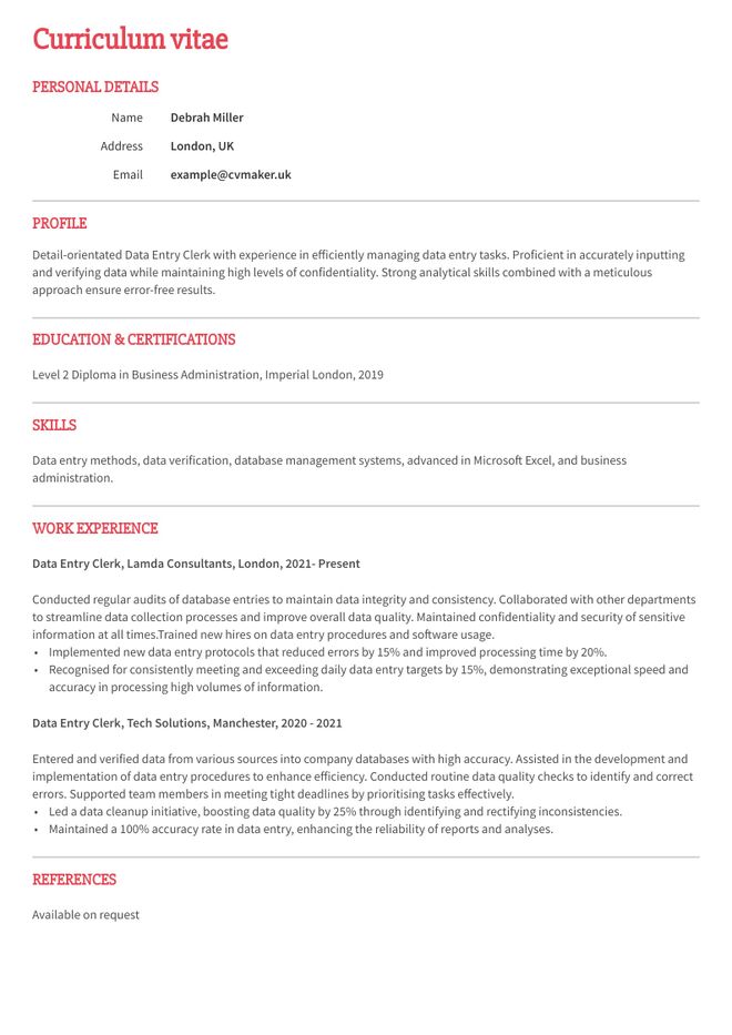 Data entry CV sample
