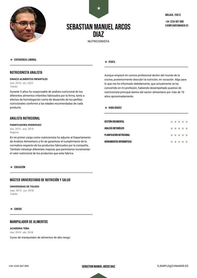 ejemplo de currículum de nutricionista
