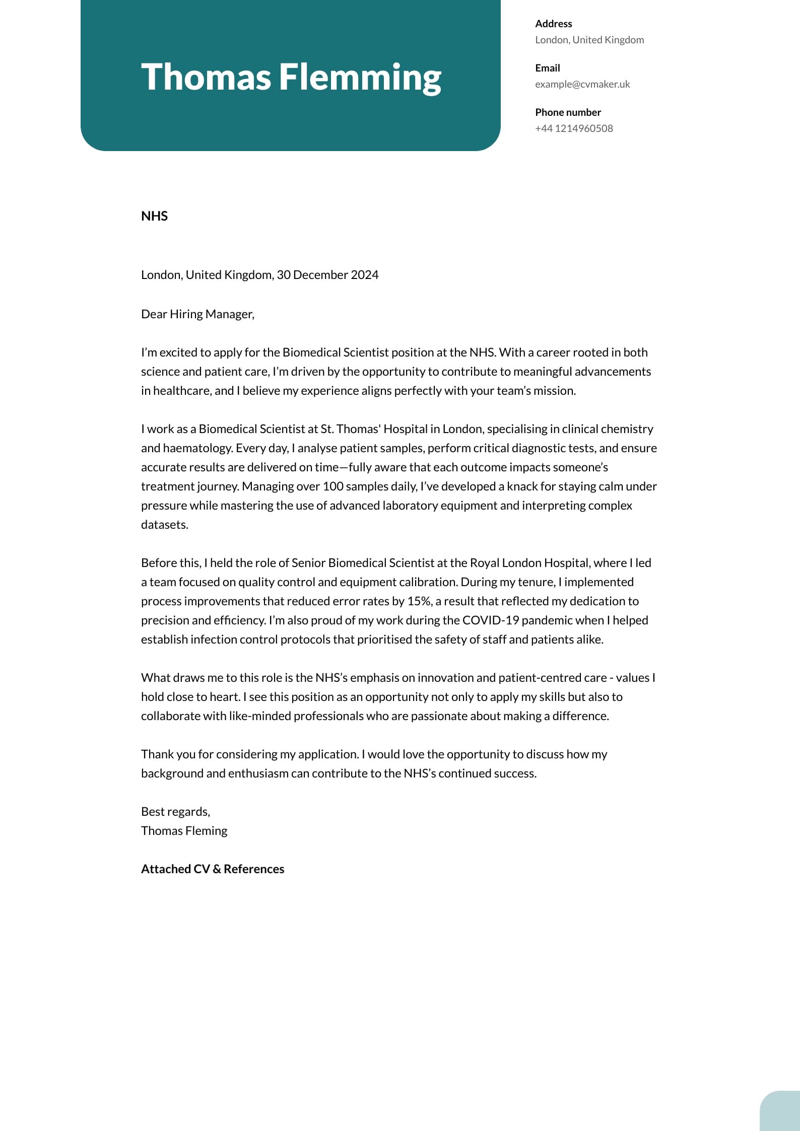 Biomedical Scientist Cover Letter
