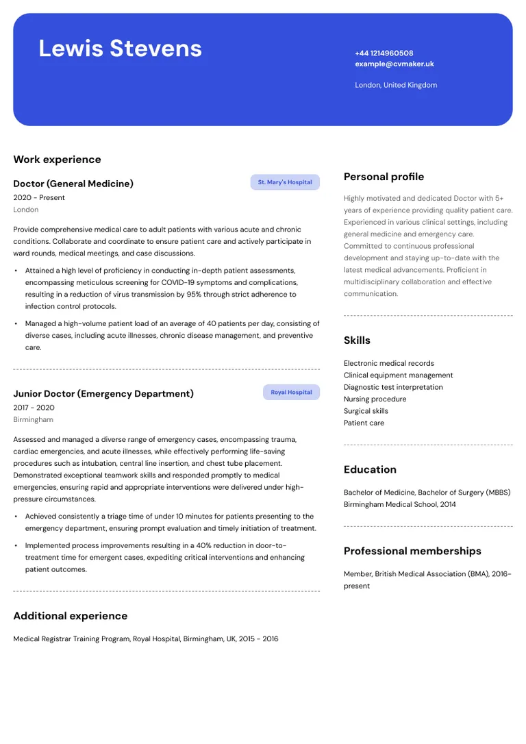 Doctor CV sample