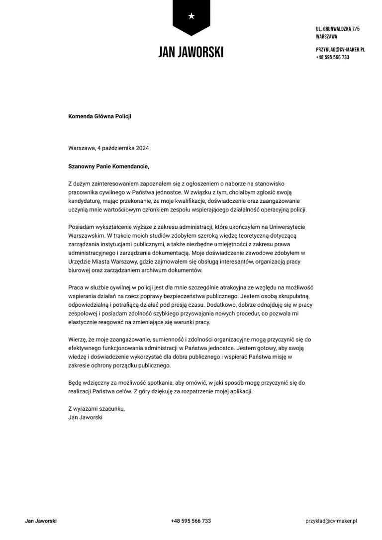 List Motywacyjny do Policji